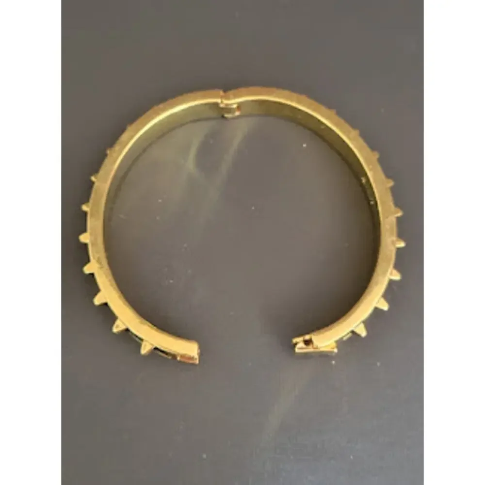 J. Crew Hinged Bangle Black Enamel Gold Plated with Small Spikes Strong Clasp - Picture 4 of 7